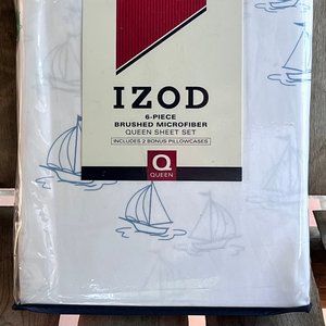 6-pc IZOD SAILING QUEEN SHEET SET Microfiber New (2 xtra PCs) blue sail boats
